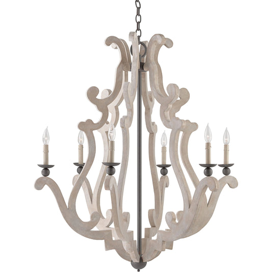 Durand Chandelier by Currey and Company in old iron. Made from wrought iron, concrete in a cottage & farmhouse style.