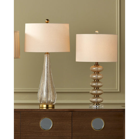 Zebulon Table Lamp by Currey and Company in clear, gold, antique brass. Made from glass, metal, optic crystal in a modern style.