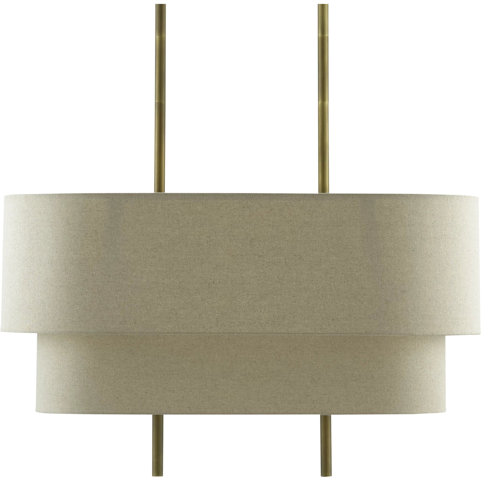 Combermere Rectangular Chandelier by Currey and Company in antique brass, linen. Made from metal, fabric in a modern style.