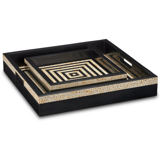 001 SI-1924217 | Primary Silo | Taurus Tray Set by Currey and Company in black, white. Made from bone, composite, engineered hardwood in a modern style.
