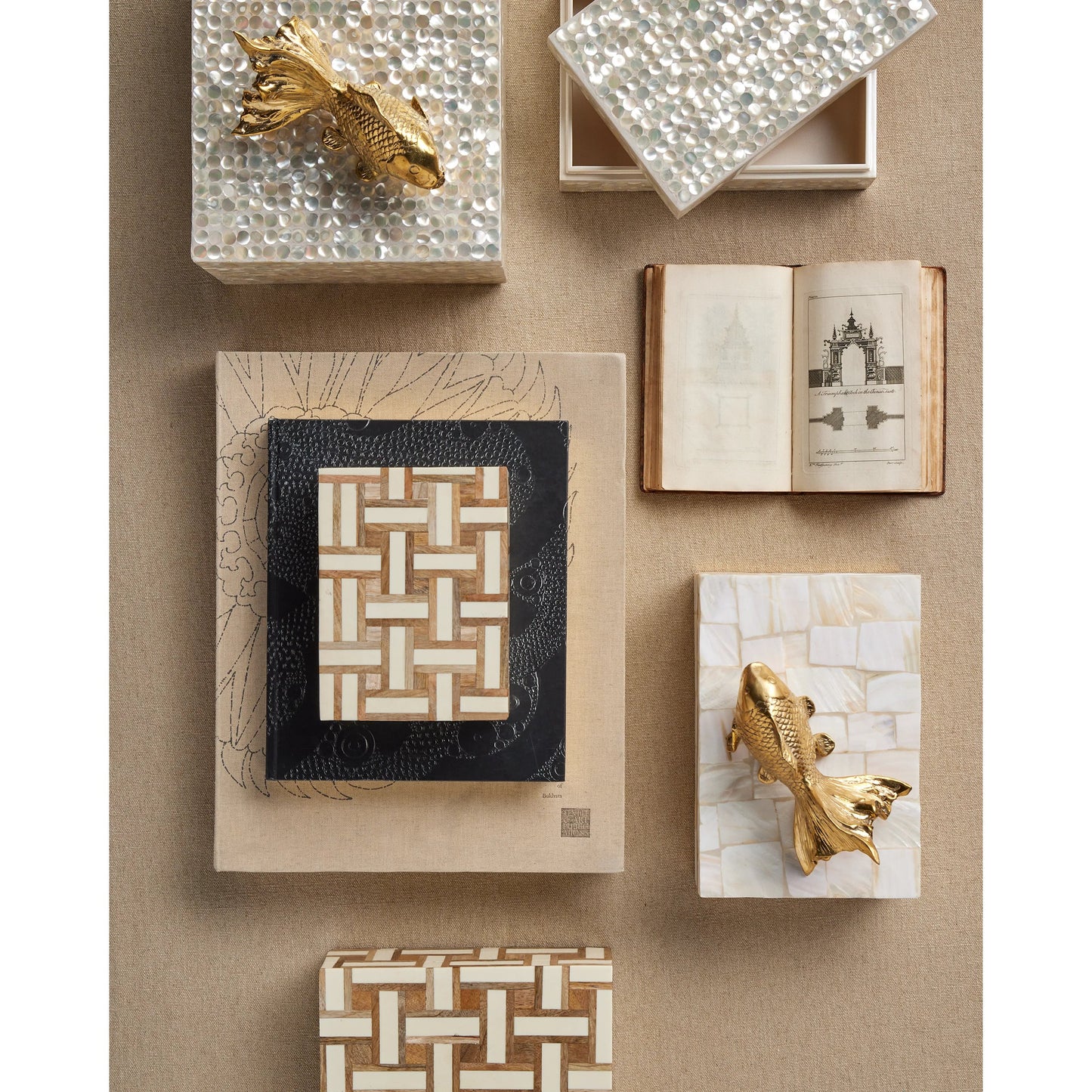 006 SI-2191722 | Lifestyle | Gerri Dot Box Set by Currey and Company in natural, cream. Made from mother of pearl, composite, engineered wood in a modern style.