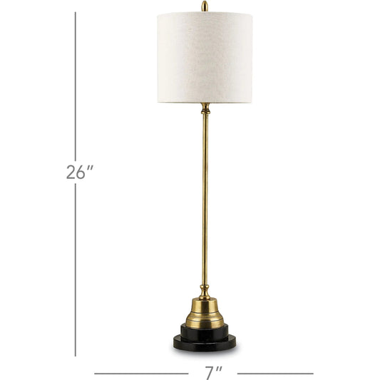 Messenger Table Lamp by Currey and Company in vintage brass, black. Made from brass, granite in a traditional style.