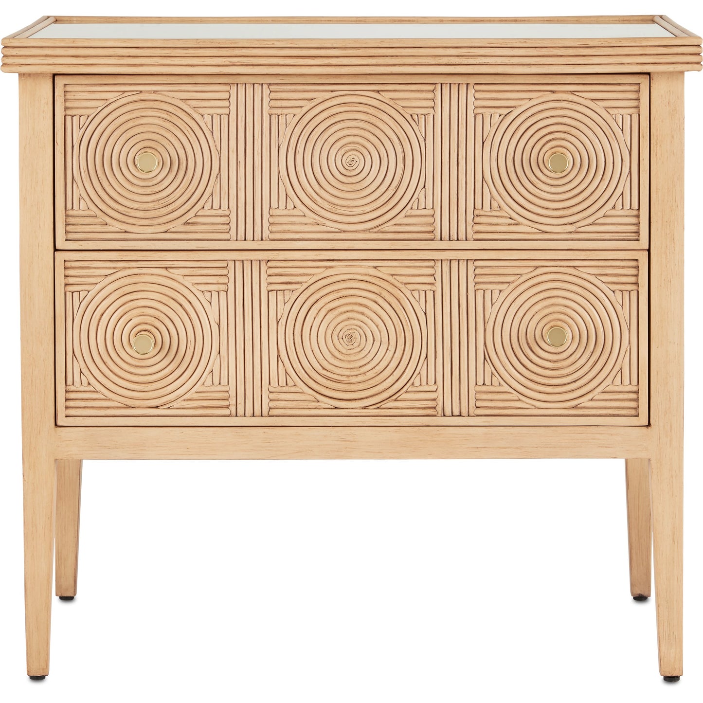 009 SI-1894521 | Additional Silo | Santos 2-Drawer Chest by Currey and Company. Made from mahogany, rattan, brass, glass in a transitional style.