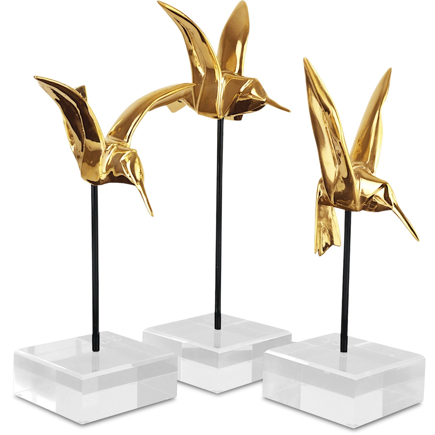 003 SI-2191743 | Additional Silo | Hummingbirds Set by Currey and Company in gold, black, clear. Made from bronze, metal, acrylic in a modern style.