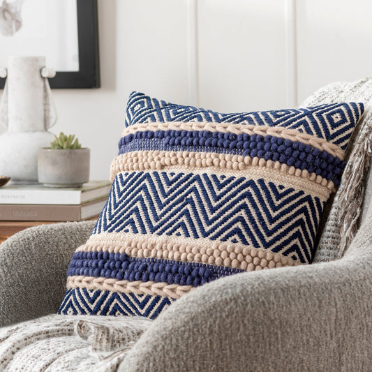 Avalon Pillow - 32629 by Livabliss in navy, tan. Made from 90% cotton, 10% wool, 100% cotton in a eclectic & global style.