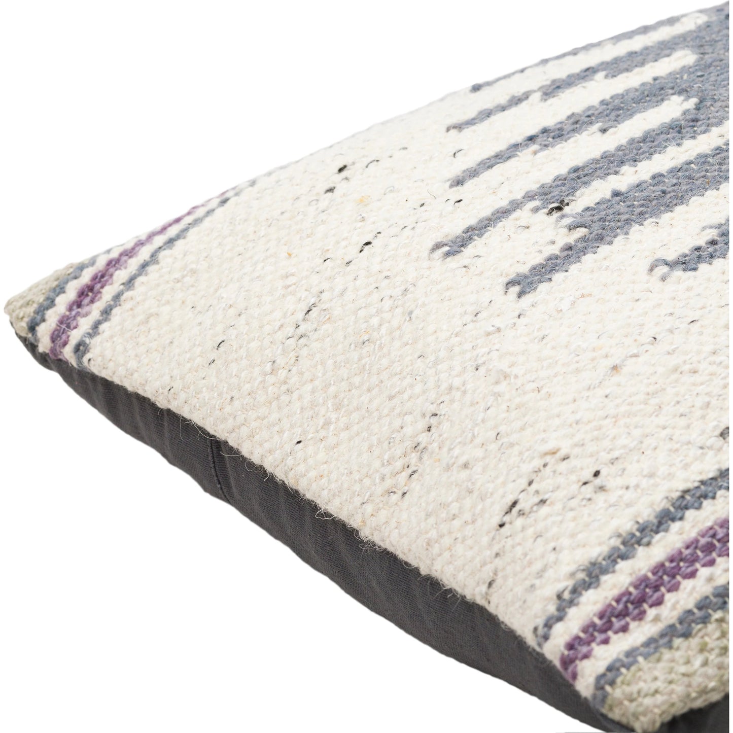 004 SI-1875763,SI-1875764,SI-1875765,SI-1875766 | Closeup | Alamosa Pillow - 30646 by Surya in charcoal, denim, purple. Made from 40% cotton, 40% viscose, 20% wool, 100% cotton in a eclectic & global style.