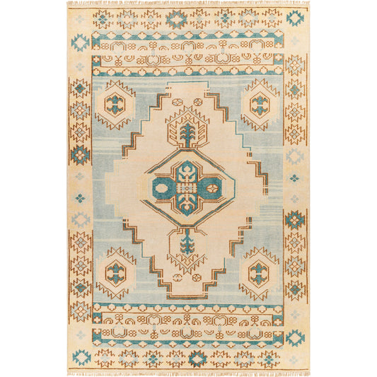 001 SI-1876324,SI-1876327,SI-1876328,SI-1876330 | Primary Silo | Anadolu Rug - 29978 by Surya in teal, brown, pale pink, seafoam, cream. Made from 70% wool, 30% viscose in a unique style.