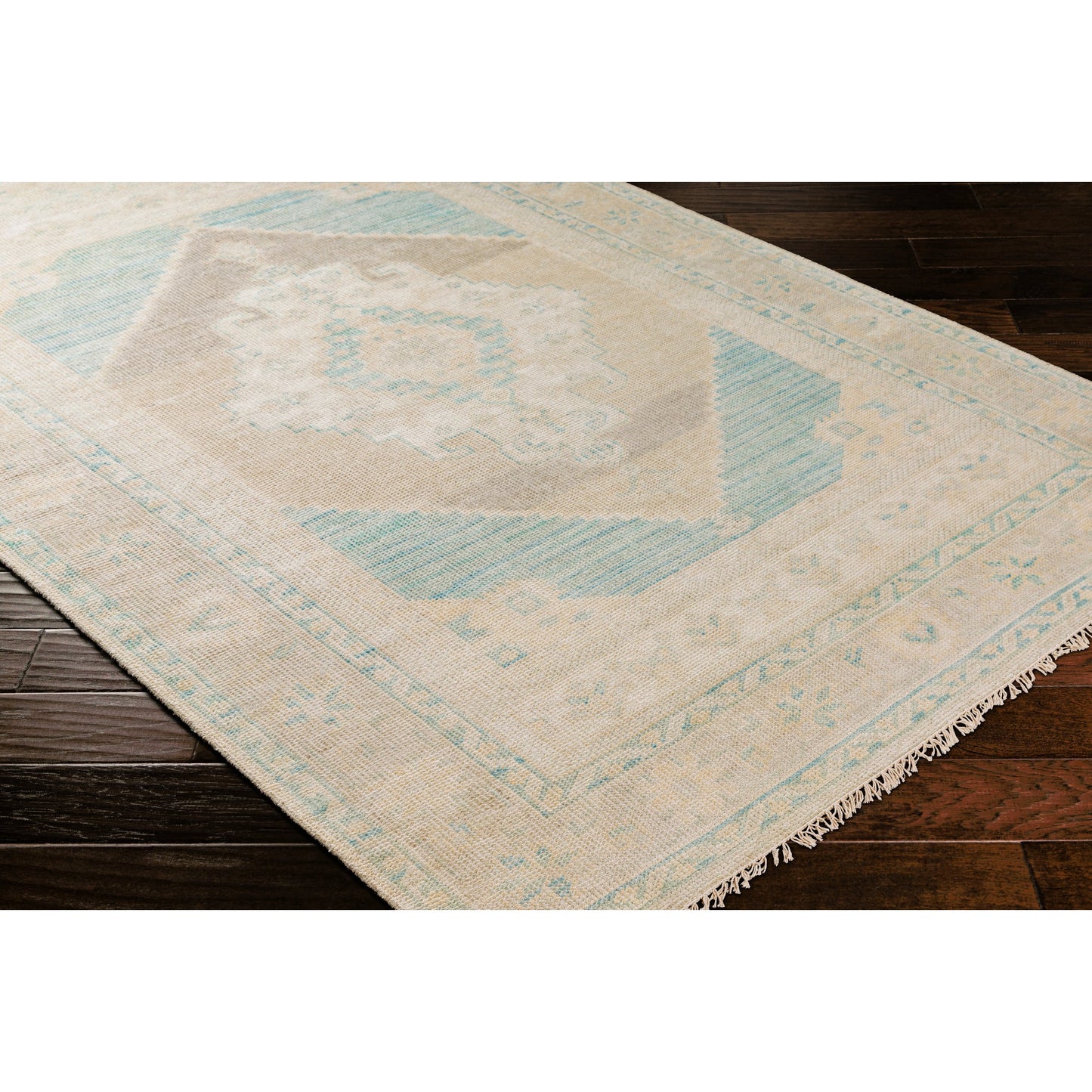 009 SI-1876346,SI-1876347 | Closeup | Anadolu Rug - 30381 by Surya in beige, seafoam, light sage, cream. Made from 70% wool, 30% viscose in a unique style.