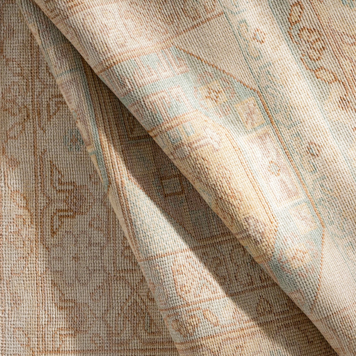 008 SI-1876351,SI-1876352,SI-1876353,SI-1876354,SI-1876355,SI-1876356 | Closeup | Anadolu Rug - 30382 by Surya in ice blue, dusty pink, light beige, mustard, pale pink, cream. Made from 70% wool, 30% viscose in a unique style.