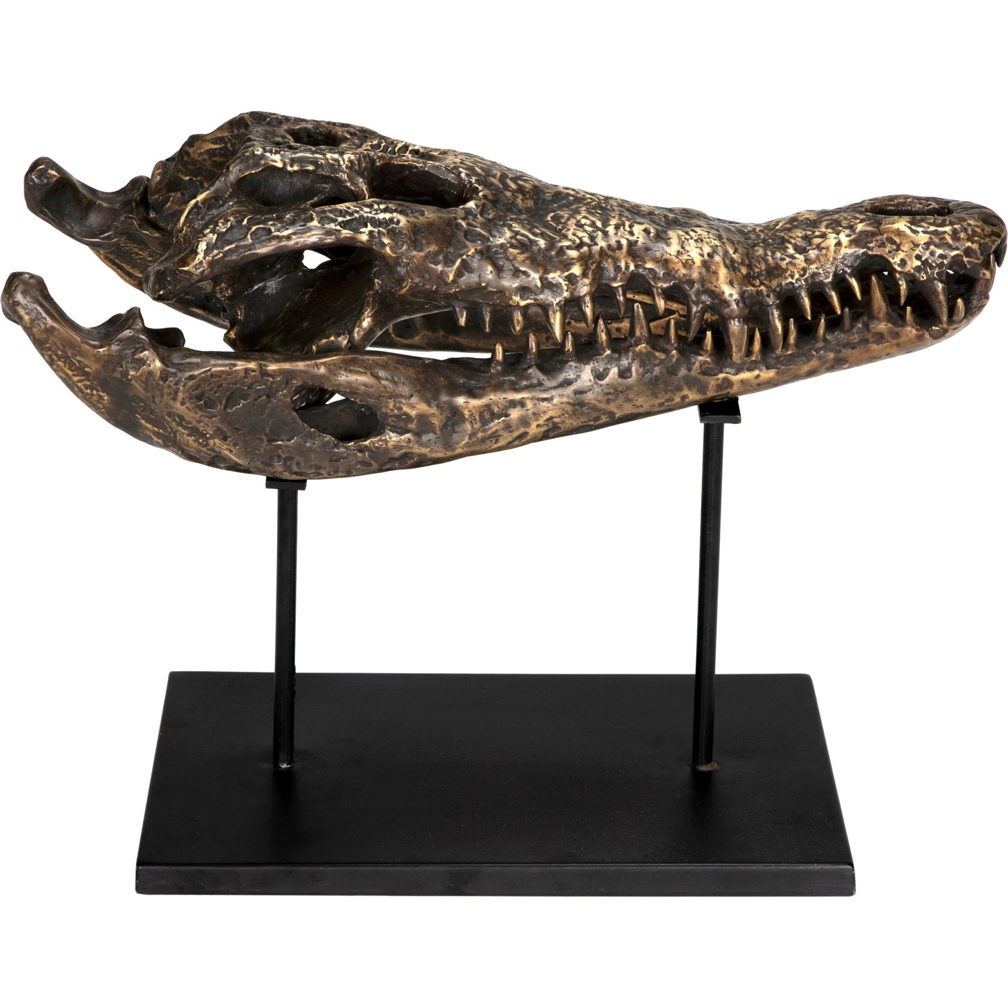 002 SI-2137020 | Primary Silo | Brass Alligator on Stand by Noir in antique brass with matte black base. Made from metal alloy with industrial steel base in a modern style.