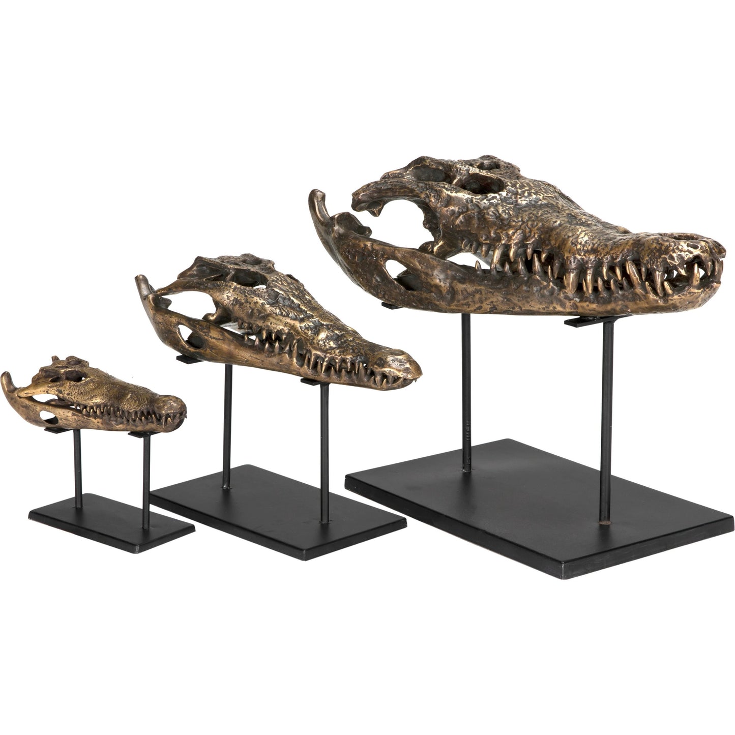 010 SI-2137020 | Additional Silo | Brass Alligator on Stand by Noir in antique brass with matte black base. Made from metal alloy with industrial steel base in a modern style.
