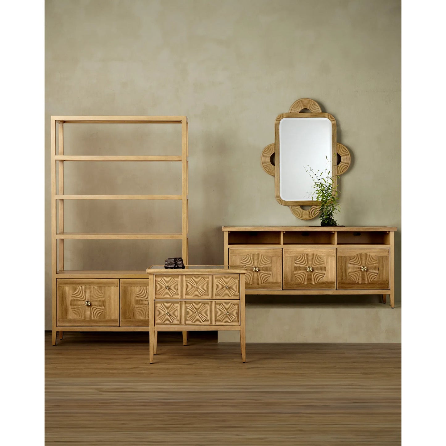 036 SI-1894521 | Lifestyle | Santos 2-Drawer Chest by Currey and Company. Made from mahogany, rattan, brass, glass in a transitional style.