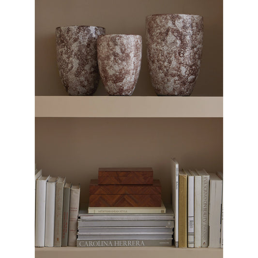 Marne Vase Set by Currey and Company in brown, off white. Made from terracotta in a modern style.