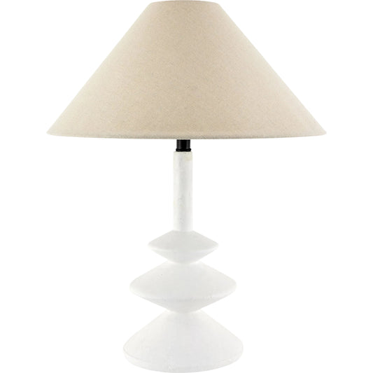 Abrego Accent Table Lamp by Livabliss in white. Made from resin, linen, plastic, iron in a modern style.