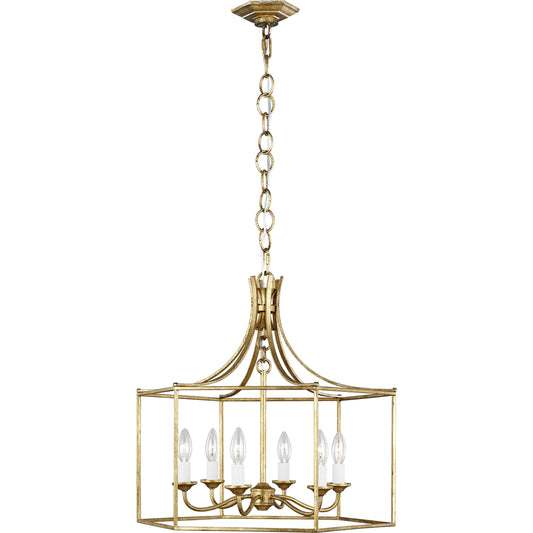 Bantry House Wide Lantern by Visual Comfort & Co. in antique gild. Made from steel in a traditional style.