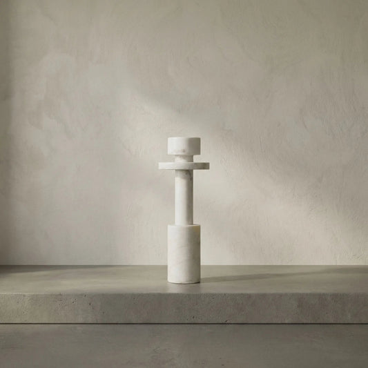 Shine Candle Holder by Noir in white stone. Made from unique in a modern style.