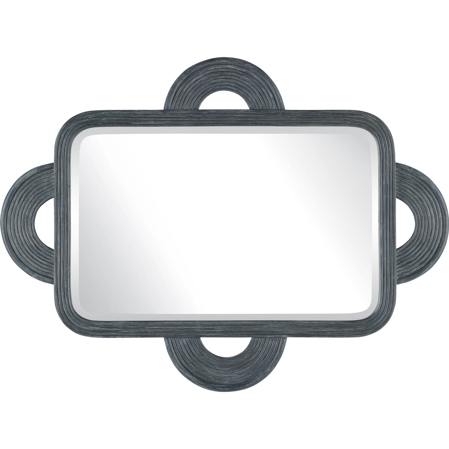 002 SI-1924158 | Primary Silo | Santos Rectangular Mirror by Currey and Company in navy. Made from rattan, mahogany, glass in a modern style.