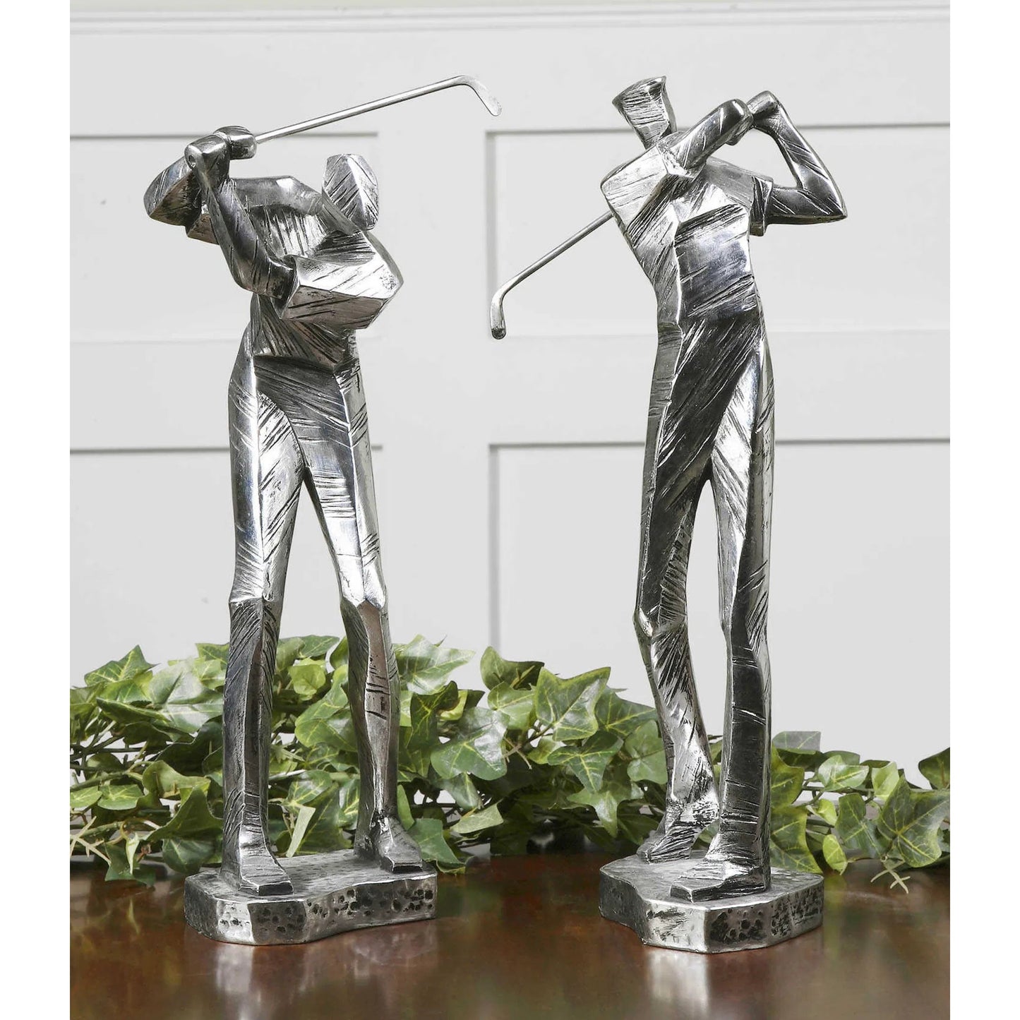 002 S-252410 | Lifestyle | Practice Shot Metallic Statues (Set of 2) by Uttermost. Made from polyresin in a modern style.