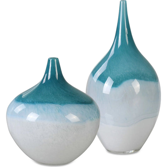 Carla Vases (Set of 2) by Uttermost in white. Made from glass in a modern style.