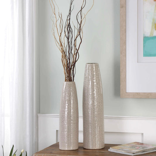 Sara Textured Ceramic Vases (Set of 2) by Uttermost. Made from ceramic in a modern style.