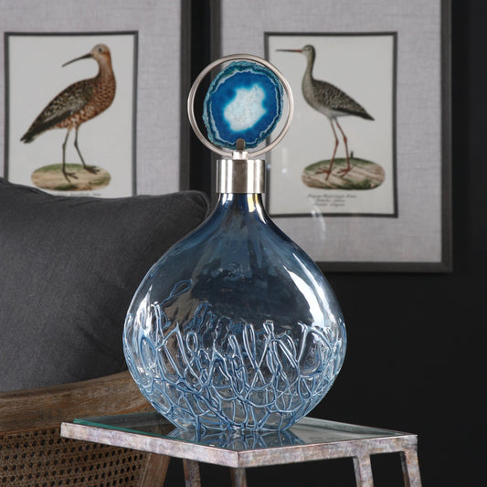 Rae Sky Blue Vase by Uttermost in blue. Made from rion, glass, agate in a modern style.