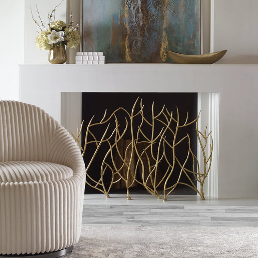 Gold Branches Fireplace Screen by Uttermost in gold. Made from 100% iron in a modern style.