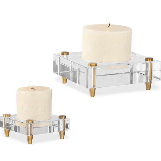 Claire Crystal Block Candleholders (Set of 2) by Uttermost. Made from iron. crystal in a modern style.
