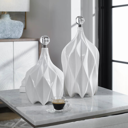 Klara Bottles by Uttermost in white. Made from ceramic, crystal, iron in a modern style.