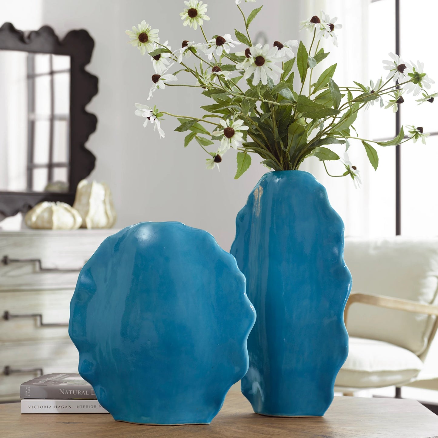 012 SI-1981248 | Lifestyle | Ruffled Feathers Vases by Uttermost. Made from earthenware in a transitional style.