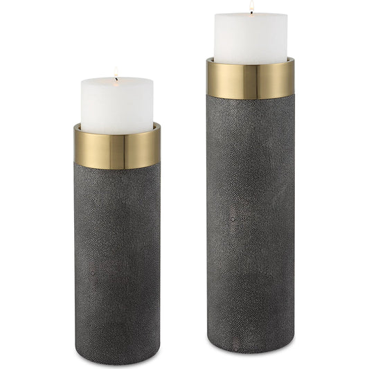 001 SI-1981257 | Primary Silo | Wessex Candleholders by Uttermost in gray, antique brushed brass. Made from metal, plastic, shargreen pu, candle in a modern style.