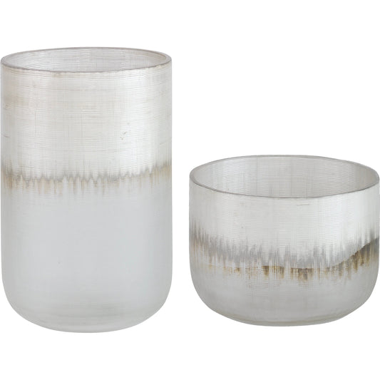 Frost Vases by Uttermost in metallic silver. Made from glass in a modern style.