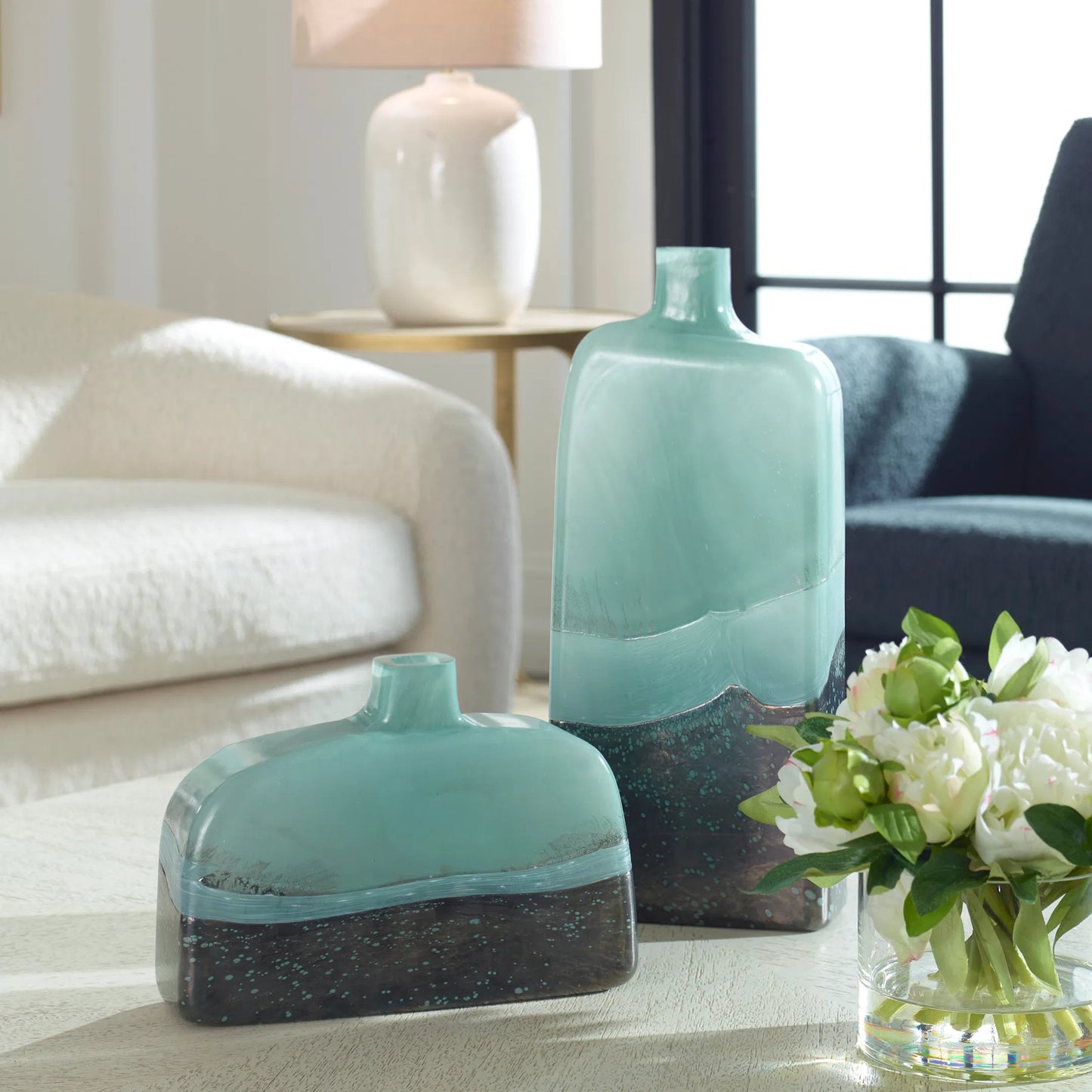 004 SI-2108098 | Lifestyle | Fuze Vases by Uttermost in aqua, bronze. Made from glass in a modern style.