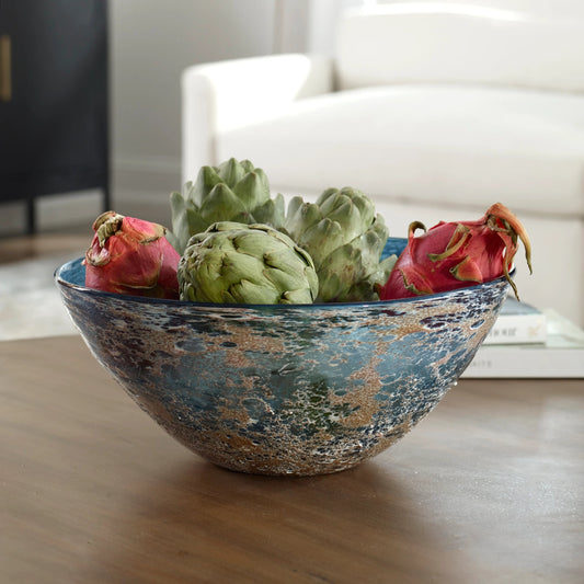 Genovesa Glass Bowl by Uttermost in aqua. Made from glass in a modern style.