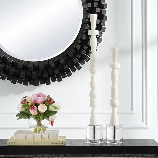 Norte Sculptures by Uttermost in white. Made from white rice stone resin, crystal in a modern style.