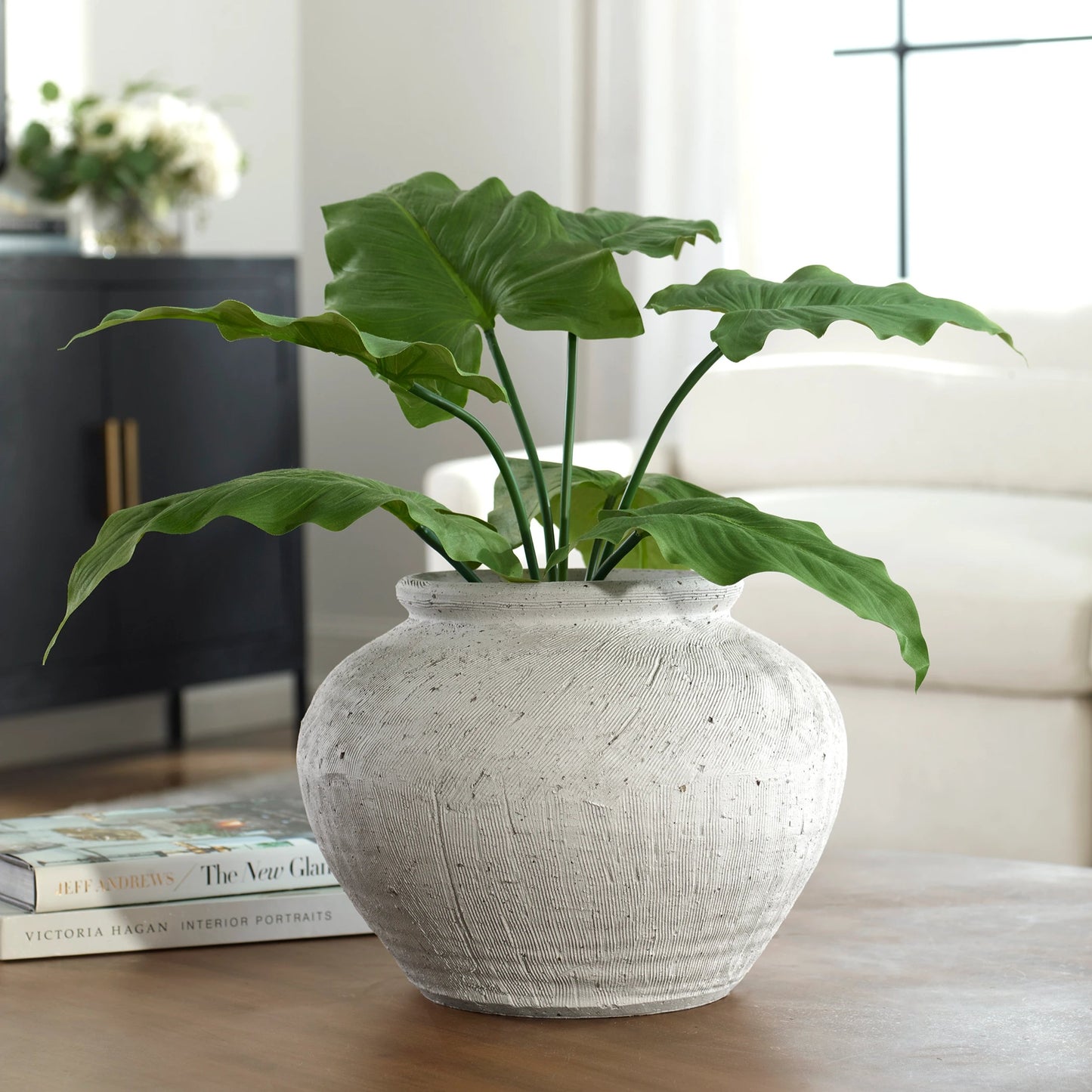 007 SI-2146822 | Lifestyle | Floreana Round Vase by Uttermost in white. Made from ceramic in a modern style.