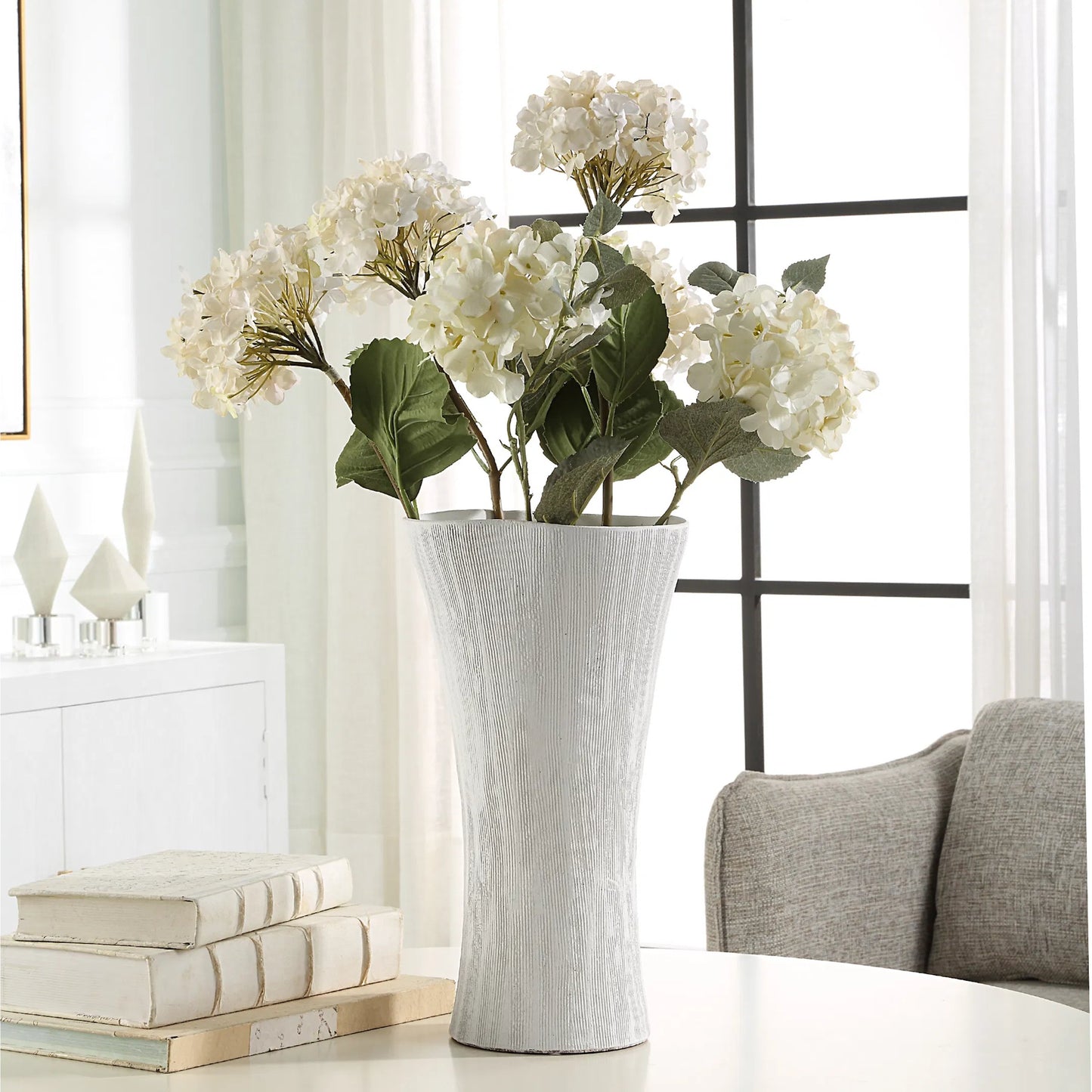 007 SI-2146824 | Unknown | Floreana Tall Vase by Uttermost in white. Made from ceramic in a modern style.