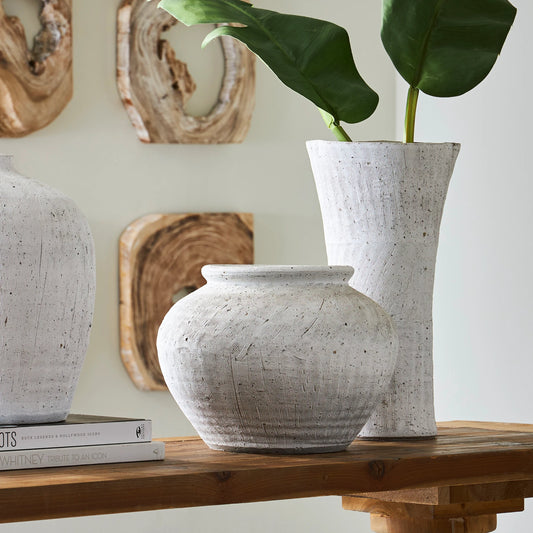 Floreana Tall Vase by Uttermost in white. Made from ceramic in a modern style.