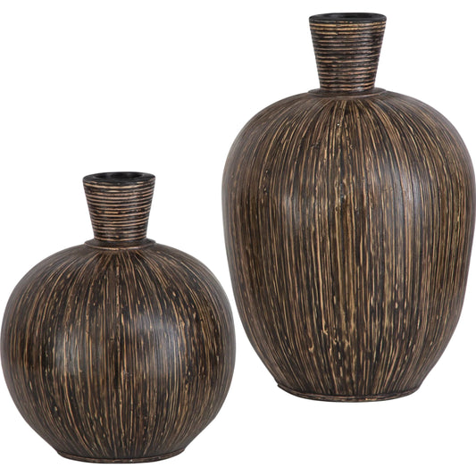 001 SI-2262167 | Primary Silo | Islander Vases by Uttermost in black. Made from terracota, bamboo in a rustic style.