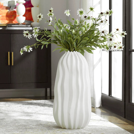 Merritt Floor Vase by Uttermost in white. Made from earthenware in a transitional style.