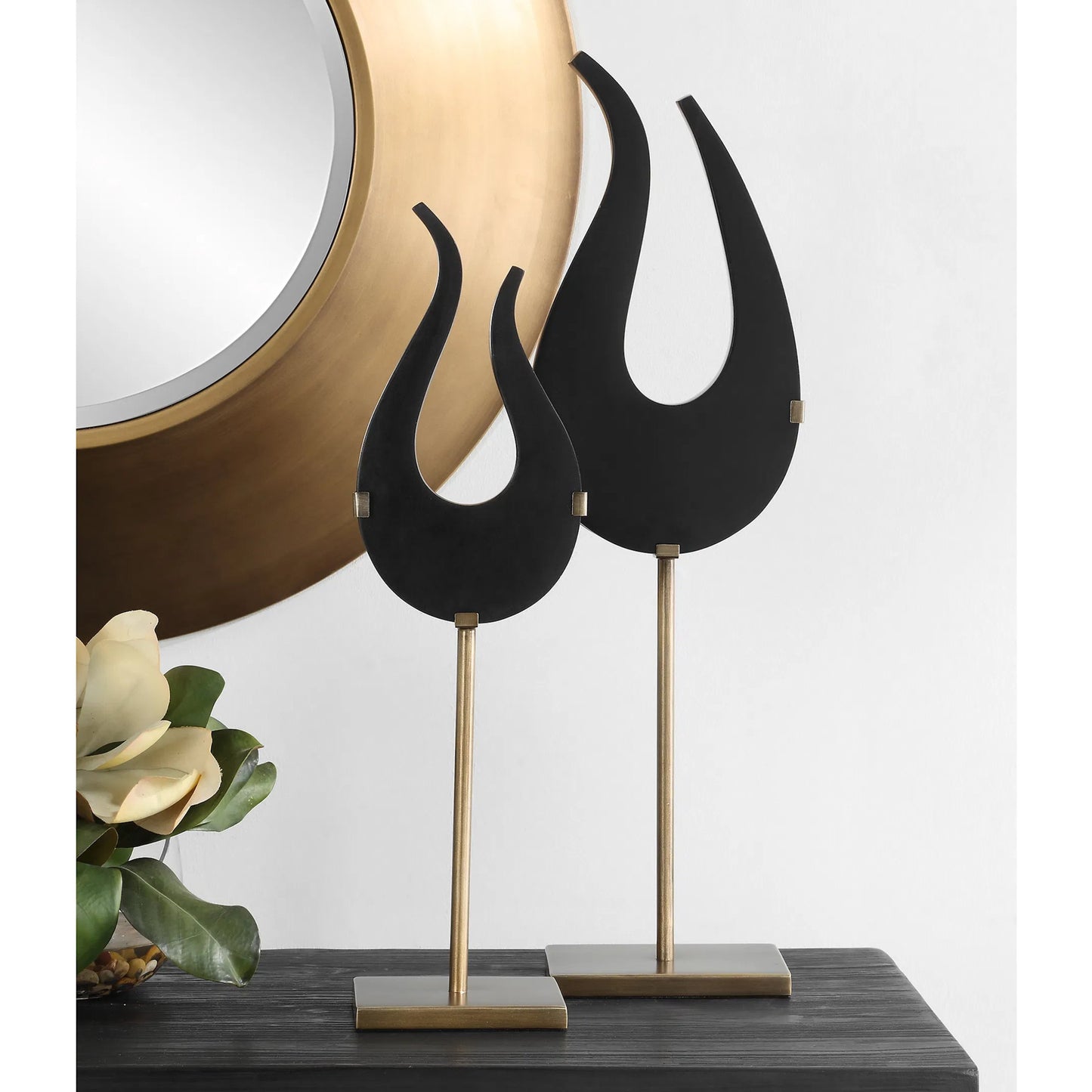 003 SI-2262174 | Lifestyle | Flame Sculptures by Uttermost in brass. Made from man-made stone, metal in a modern style.