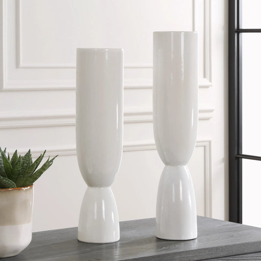 Kimist Vases by Uttermost in white. Made from ceramic in a transitional style.