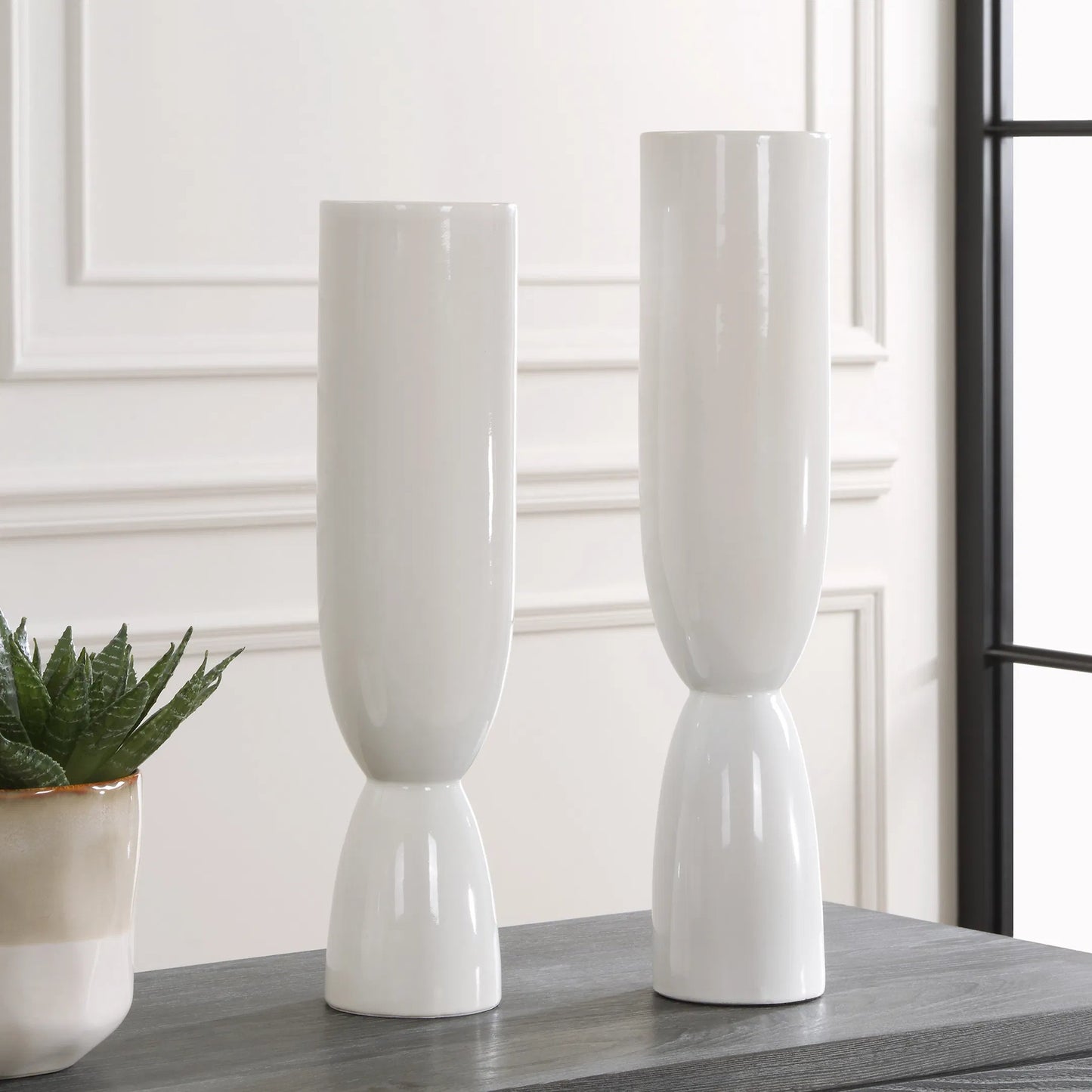 001 SI-2262176 | Lifestyle | Kimist Vases by Uttermost in white. Made from ceramic in a transitional style.