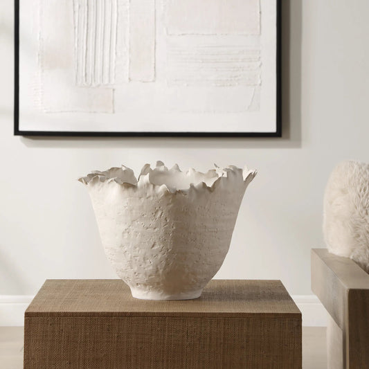 Blossom Tall Bowl by Uttermost in white. Made from ceramic in a coastal style.