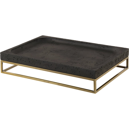 Shadowstone Cast Tray by Uttermost in brass. Made from steel, black rice stone resin in a modern style.