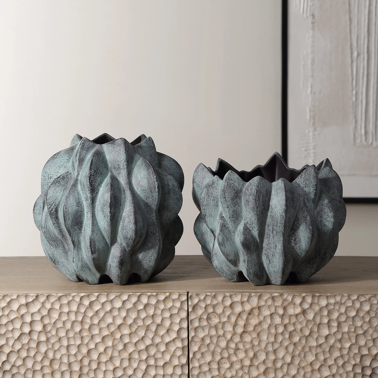 005 SI-2262206 | Lifestyle | Verdant Vases by Uttermost in bronze. Made from ceramic in a eclectic & global style.