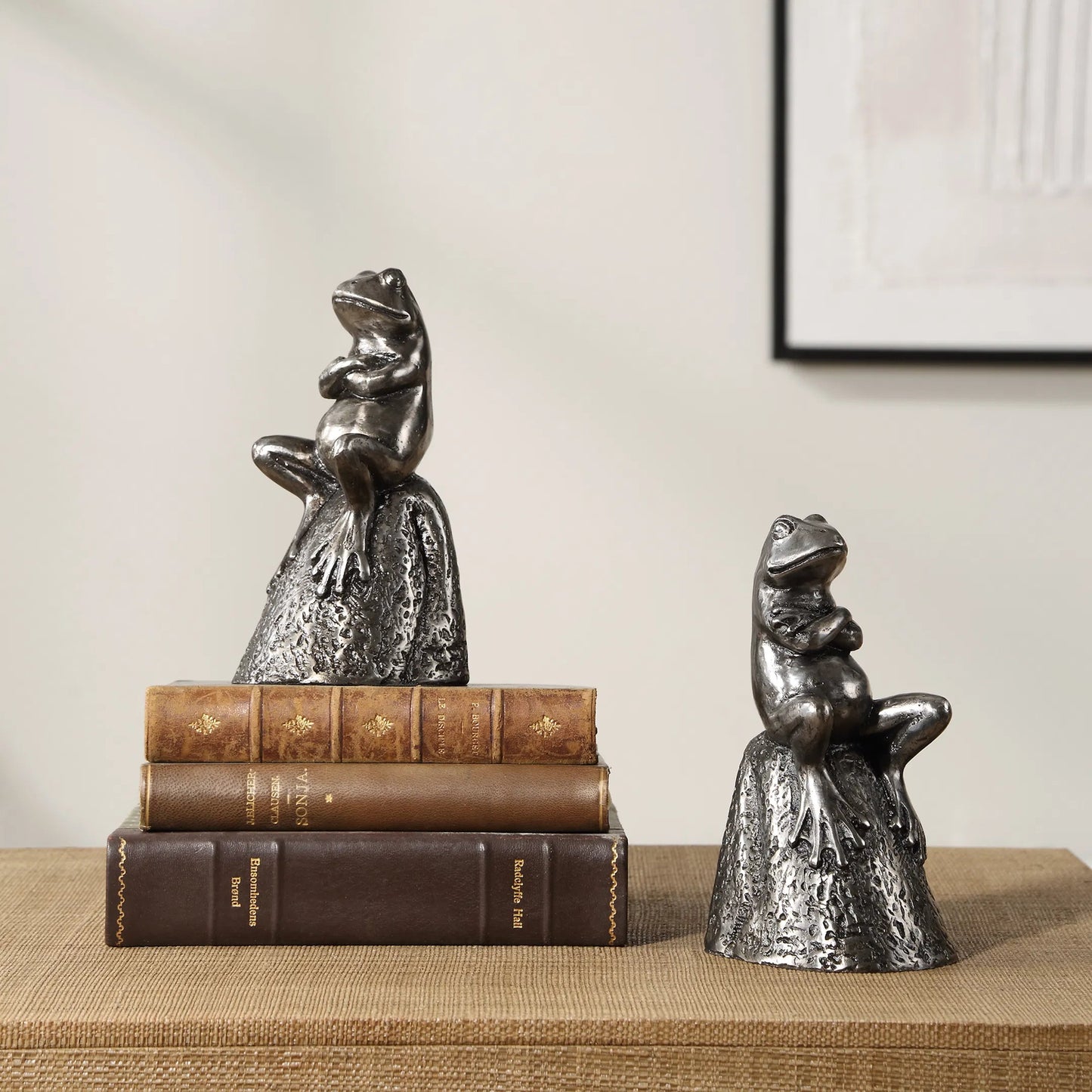 004 SI-2262188 | Lifestyle | Daydreaming Frogs Bookends by Uttermost in silver. Made from cast iron in a cottage & farmhouse style.