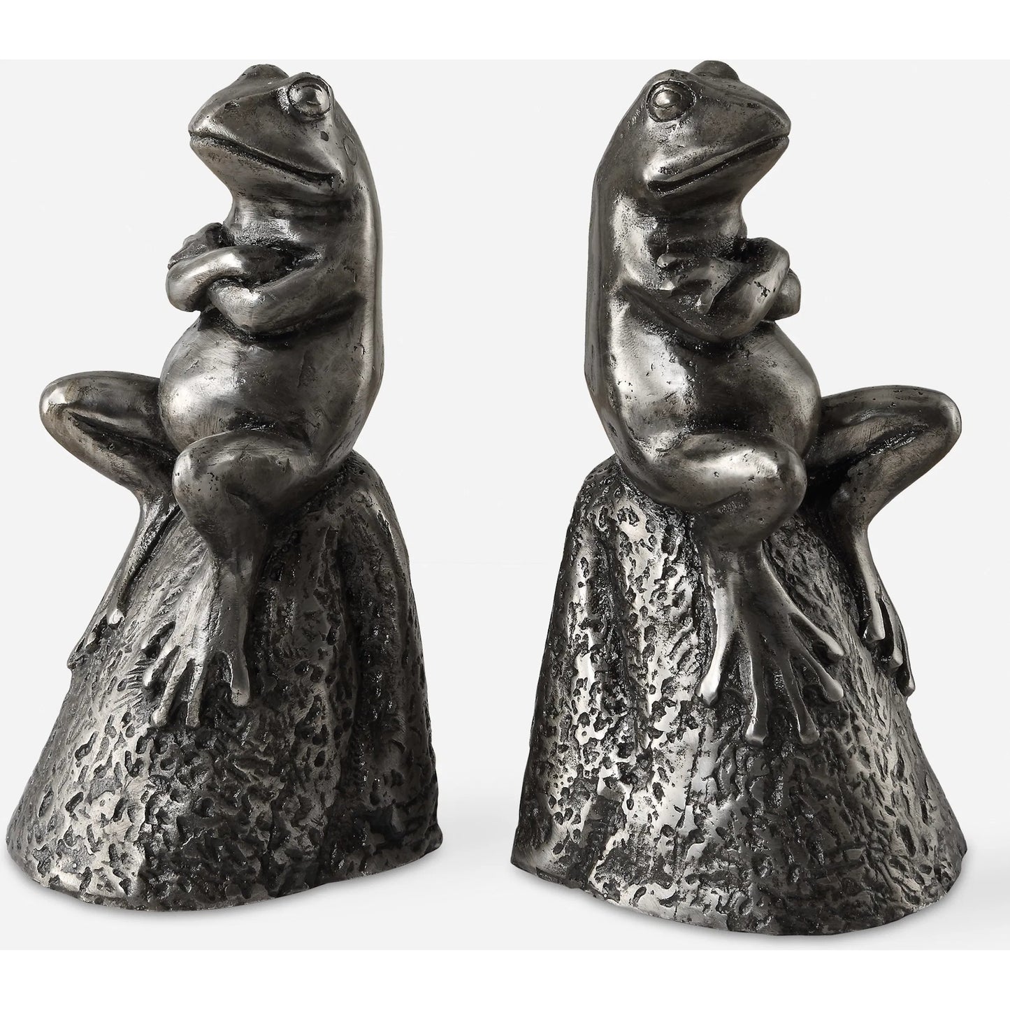 002 SI-2262188 | Additional Silo | Daydreaming Frogs Bookends by Uttermost in silver. Made from cast iron in a cottage & farmhouse style.