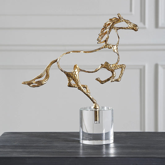 Gallop Sculpture by Uttermost in gold. Made from crystal, zinc alloy in a cottage & farmhouse style.