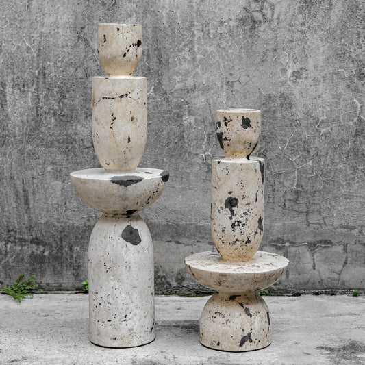 Nouveau Tower Sculptures (Set of 2) by Uttermost in black. Made from lime stone, resin in a modern style.