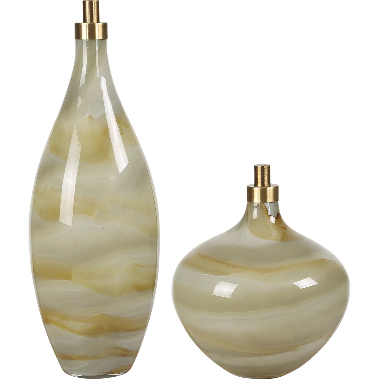 001 SI-2295210 | Primary Silo | Cascade Glass Bottles by Uttermost in brass. Made from glass, iron in a modern style.
